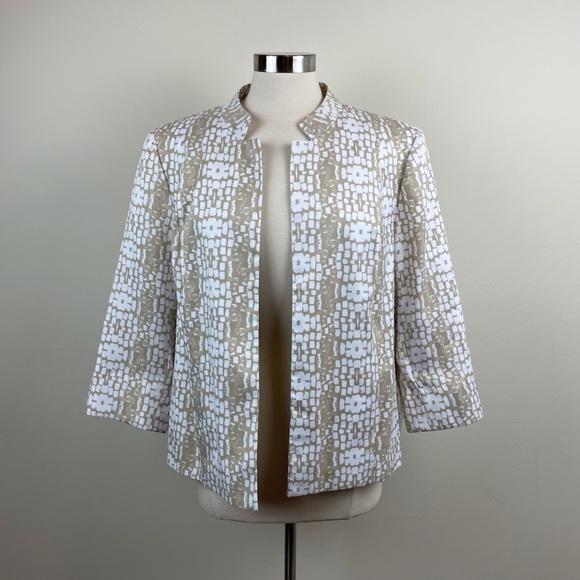 Kim Rogers Brown White Mosaic Blazer Jacket New 16 Petite - Picture 1 of 8
